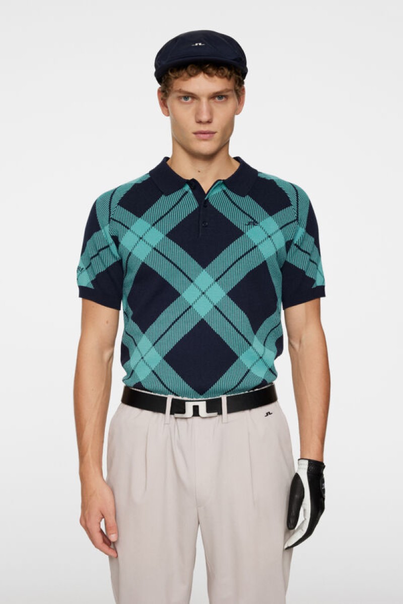 J.Lindeberg polo martin knit tartan teal