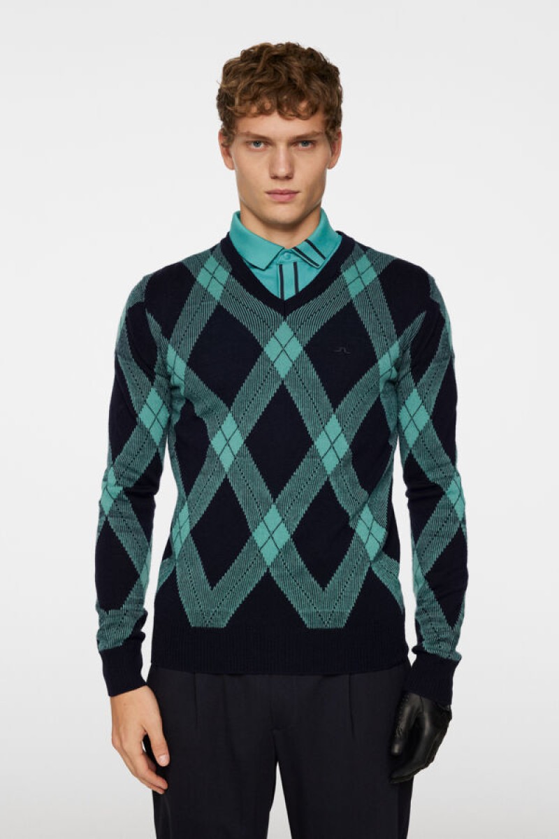 J.Lindeberg sweater billy v neck tartan teal